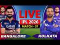 🔴 LIVE: RCB vs KKR, IPL 2026, Live Cricket Match Scores, Commentary, Bangalore vs Kolkata
