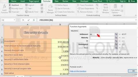 Use the YIELDDISC function to calculate the yield on a discounted security (Excel 2016)