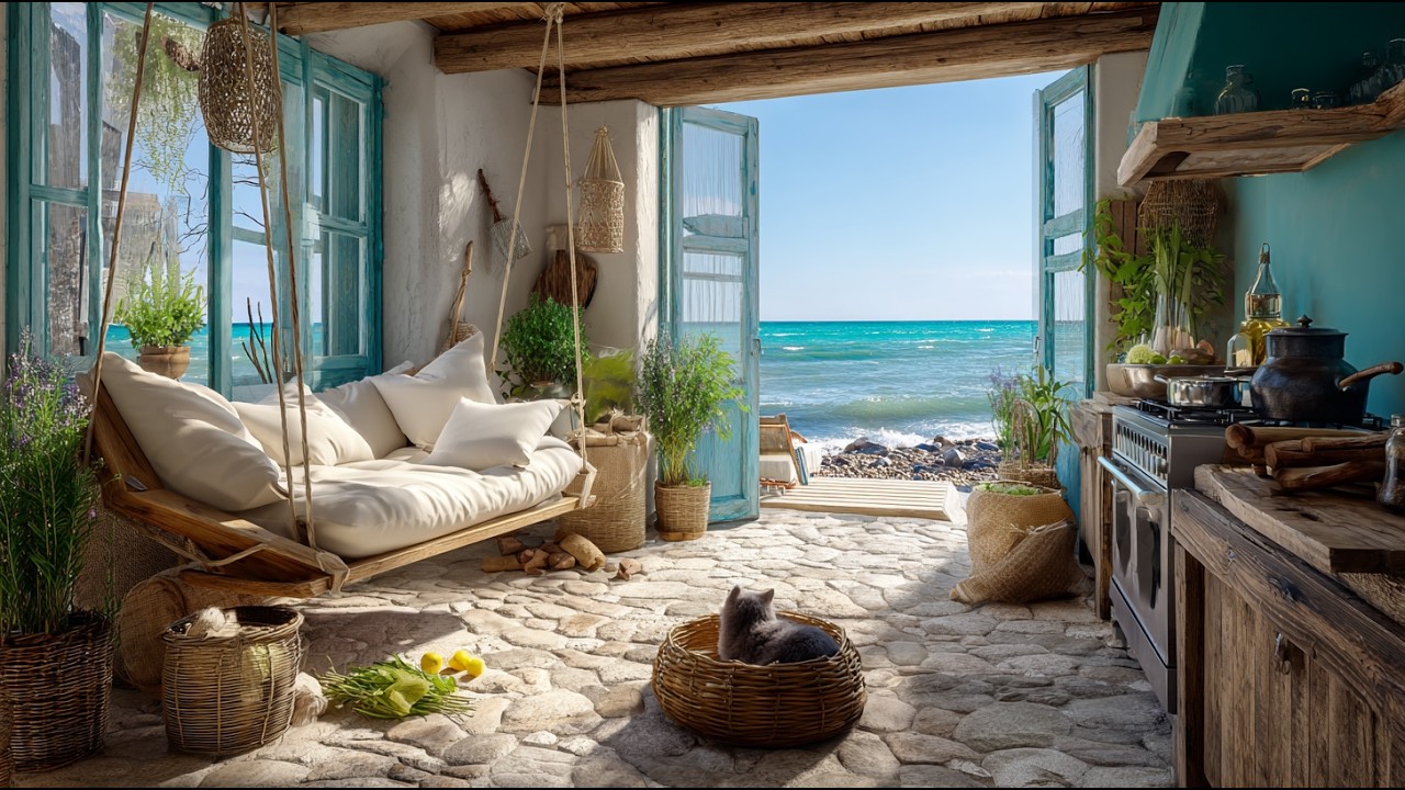 Ocean Breeze Kitchen Nook 🌊🎧 Ocean Wave White Noise + Birds for Work, Meditation & Peace