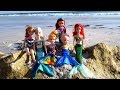 MERMAID tails ! Elsa and Anna toddlers at beach - Ariel - sand - swim - floatie - water fun - splash