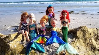 MERMAID tails ! Elsa and Anna toddlers at beach - Ariel - sand - swim - floatie - water fun - splash screenshot 4