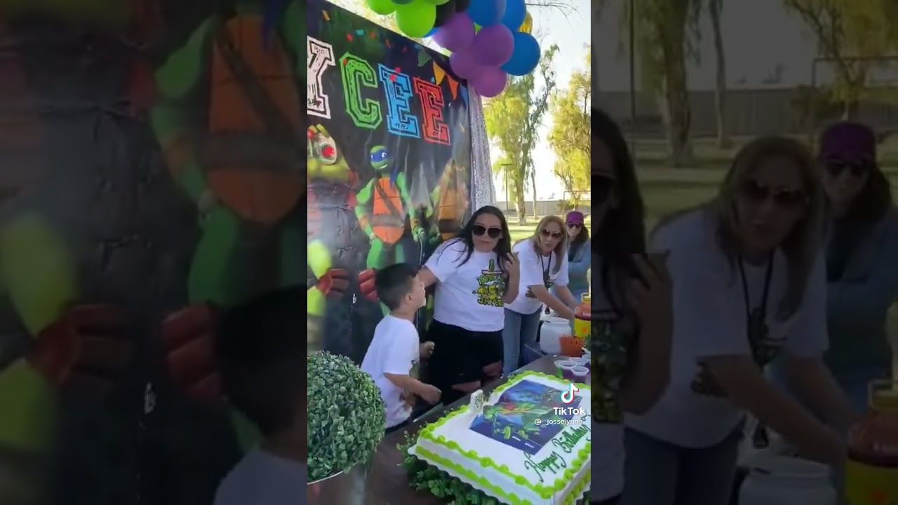 aunt of the year - aunt pushes nephew onto cake and he explode and smacks her face