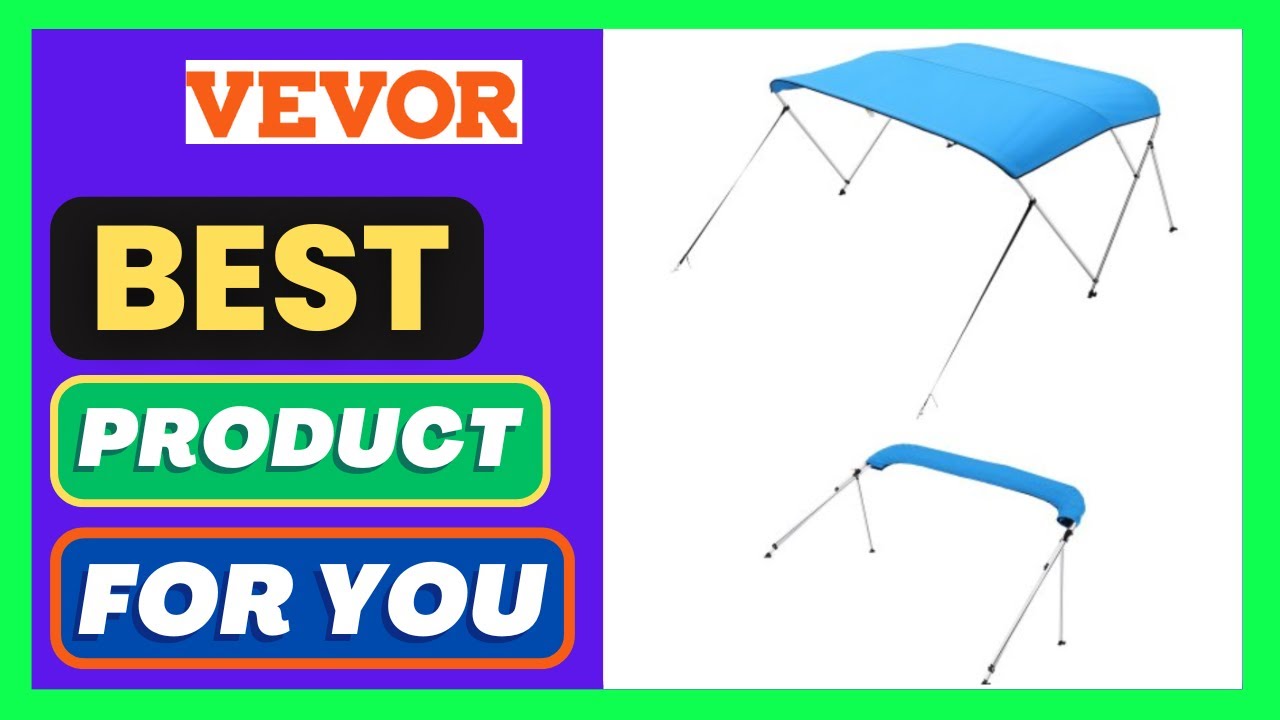VEVOR 3 Bow Boat Bimini Tops, 600D Polyester Canopy with Aluminum Alloy Frame, Waterproof & Sun Sha