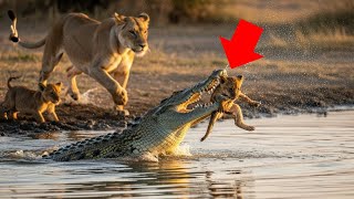 Lioness Teaches Cubs To Drink Water Without Becoming Prey — One Wrong Step Almost Costs Her.
