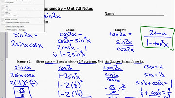 College Trigonometry Unit 7.3 Notes Double and Half Angle Formulas 2018