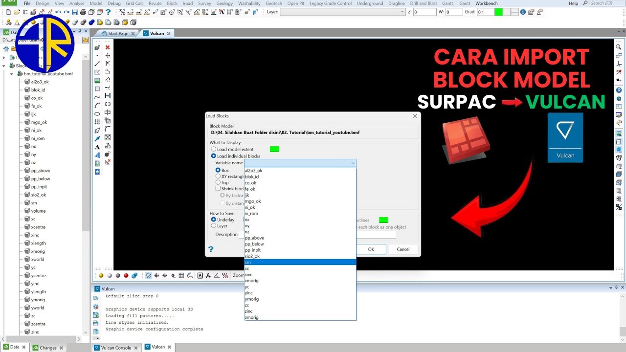 CARA IMPORT BLOCK MODEL SURPAC KE VULCAN - YouTube