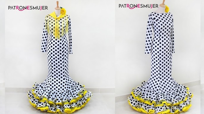 Patrón de costura vestido flamenca Canastero para hacerlo tú misma.  Tutorial en vídeo para ayudarte a realizarlo. Talla 36 a la 52. Patrón  multitalla en papel. : : Hogar y cocina