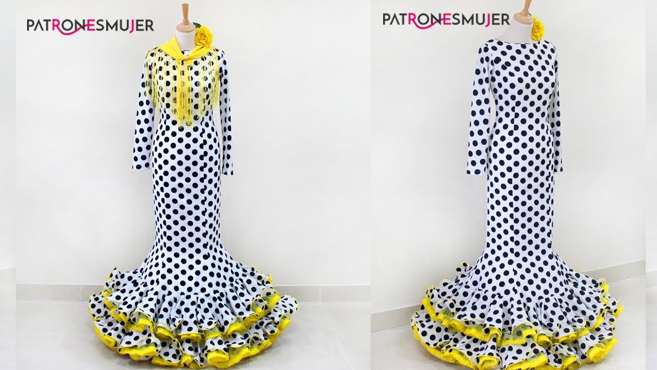 Patrón de costura vestido flamenca Nejas mujer entallado para hacerlo tú  misma. Tutorial en vídeo para ayudarte a realizarlo. Talla 36 a la 52.  Patrón multitalla en papel. : : Hogar y cocina