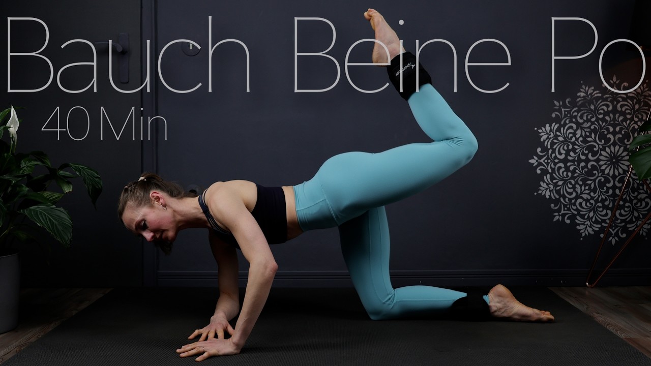 40 Min BAUCH BEINE PO PILATES für Fortgeschrittene | optional mit Manschettengewichten 