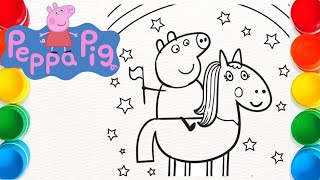 How to draw Peppa pig on unicorn Drawing For Kids And Toddlers with story telling