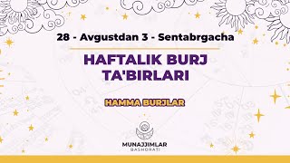 28 - Avgustdan 3 - Sentabrgacha Haftalik Burj Ta'birlari | Munajjimlar Bashorati