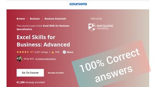 Coursera | Excel Skills for Business : Advanced all quiz 100% correct answers