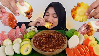 PEDES ASYEMM 🤤 MANGGA MUDA JERUK BALI NANAS PAKE SAMBAL RUJAK BUMBU KACANG KECOMBRANG | MUKBANG ASMR