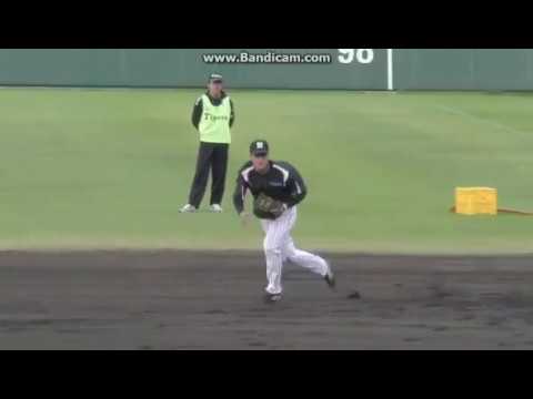 阪神タイガース春季キャンプ宜野座　板山選手ファースト守備練習