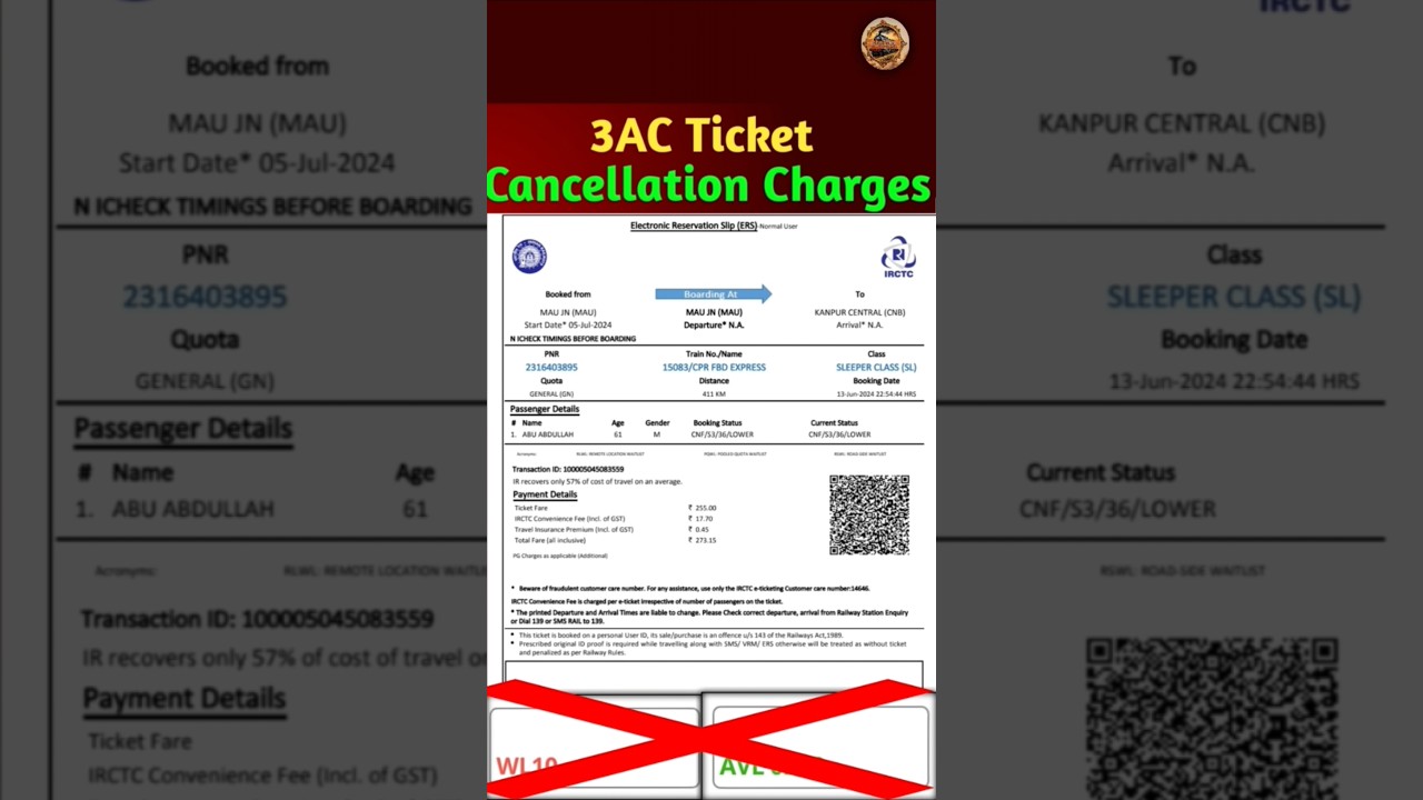 3AC Ticket Cancellation Charges Indian Railways IRCTC | The RailBook 