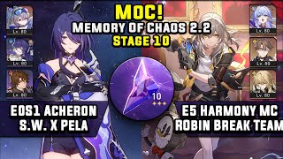 Memory Of Chaos 10 E0S1 Acheron Silver Wolf & E5 Harmony MC Break (3 Stars) | Honkai Star Rail 2.2