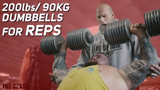 Pressing “200LBS Dumbbells” and full shoulder session with Martyn ford and pat