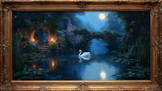 Moody Midnight Swan Serenade Painting TV Art Frame | Peaceful Tv Screensaver - Old Money aesthetic screenshot 4