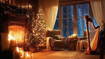 Relaxing Christmas Harp Music - 3 Hours of Peaceful Holiday Music with Cozy Fireplace and Snowfall