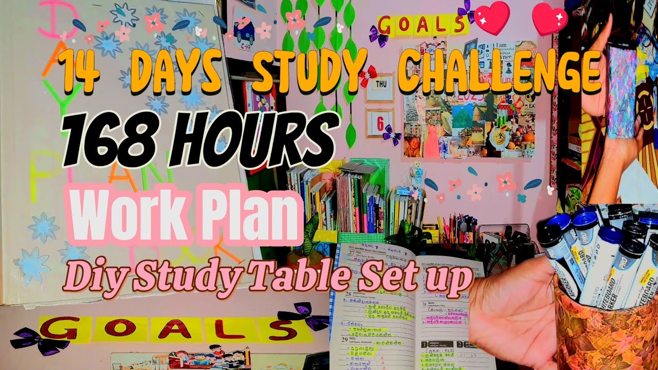 14 Days Study Challenge 📚💛📅 168 Hours Work Plan 📅🌻 DIY Study Table ⏰🤍 ...