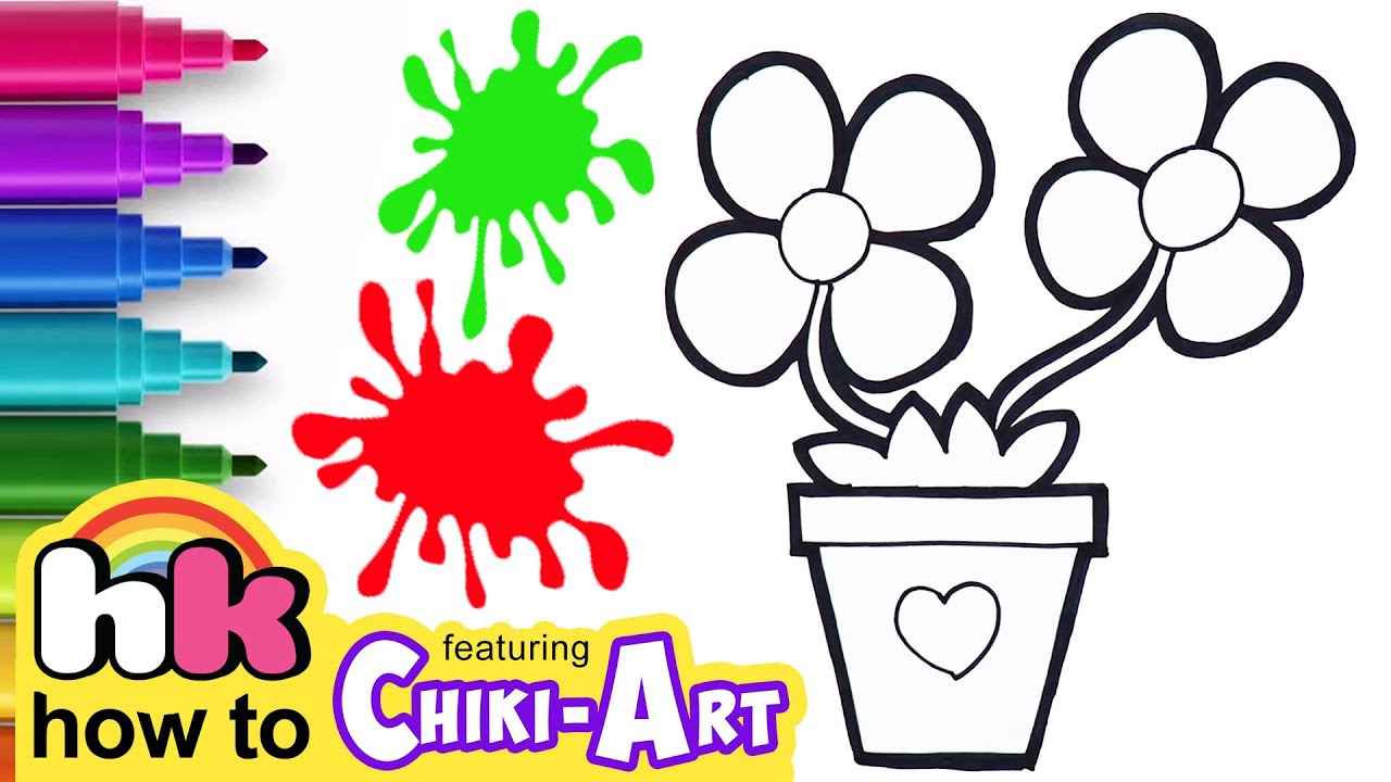 ⁣How To Draw Easy Flower Pot | Drawing, Coloring, Painting For Kids | Chiki Art | HooplaKidz How To