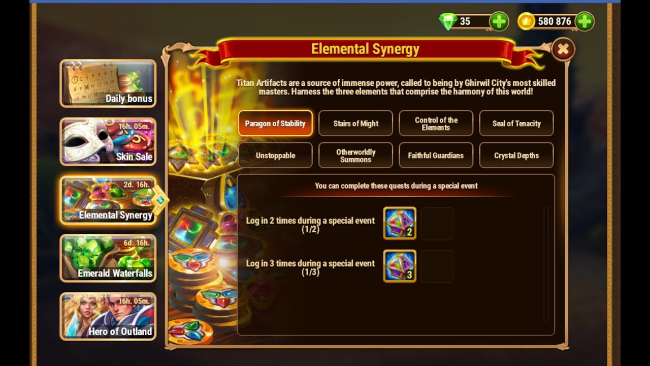 Hero Wars: Elemental synergy  - titan artefact event my exerience.