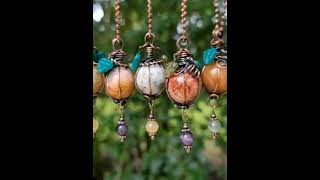 🏵🎃🌿Handmade wire wrapped orb spheres Pumpkin pendant necklaces by zd_artisan_jewelry Instagram