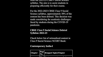 CBSE CLASS 9 Deleted syllabus 2023-24 social science