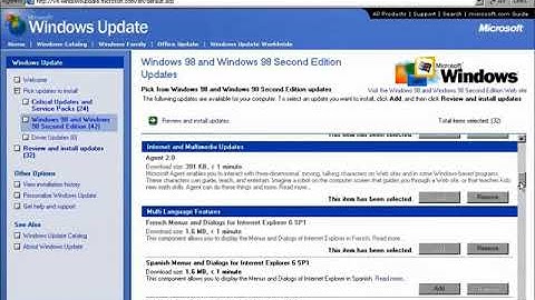 Windows 98 Browsing Available Updates on Windows Update v4
