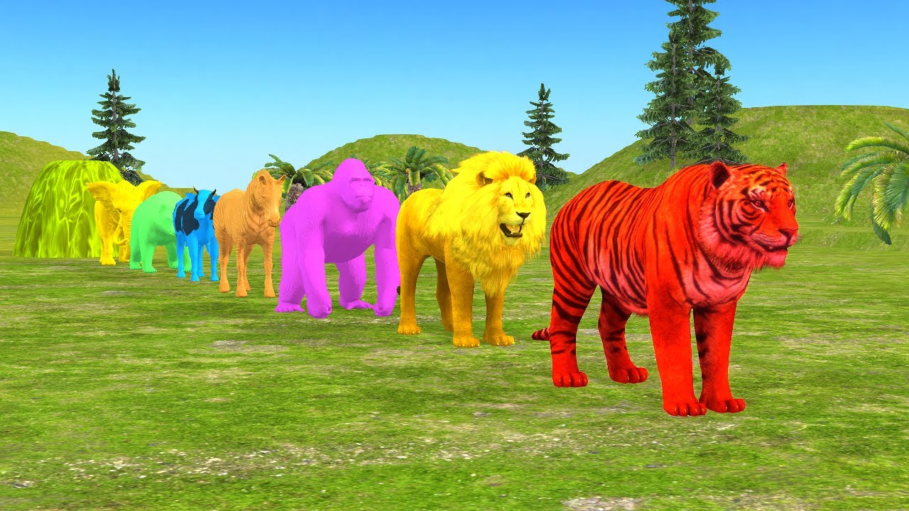 ⁣Paint Animals Gorilla Cow Tiger Lion Elephant Fountain Crossing Animal Game