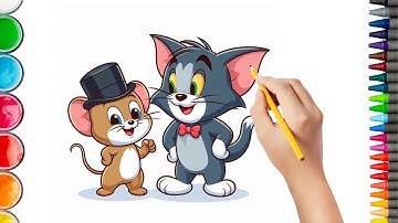 How to Draw Tom and Jerry 🐱🐭 | Easy Step by Step Drawing & Coloring for Kids | Funny Cartoon Rhyme