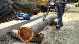 Skillful!! Sawing hard wood makes frame material measuring 8 cm × 14 cm