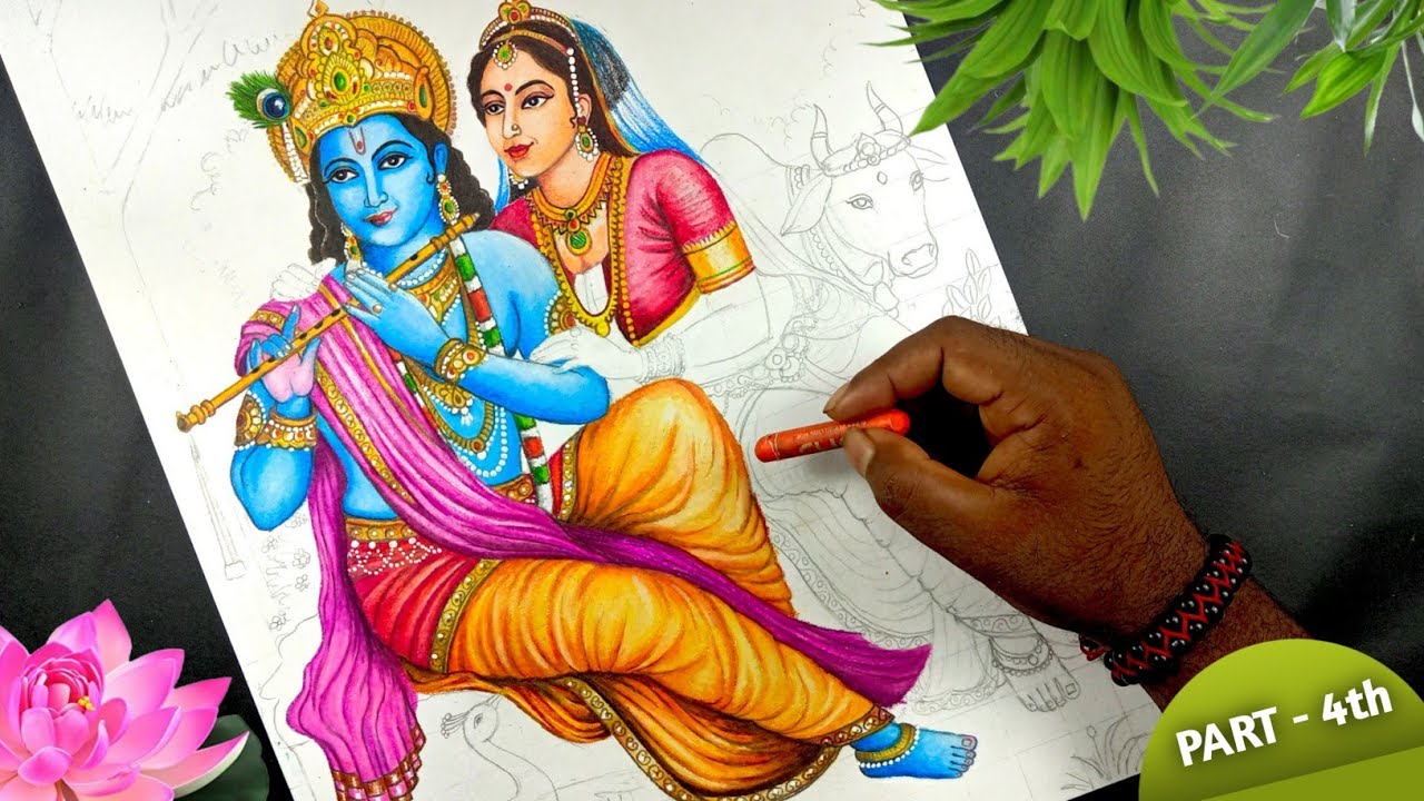 Radha krishna drawing, janmashtami special drawing - YouTube