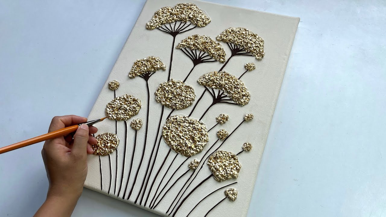 Sparkling Dandelion Mixed Media Art With Crystals & Texture Paste | Vanoushe Art Unique Tutorials 