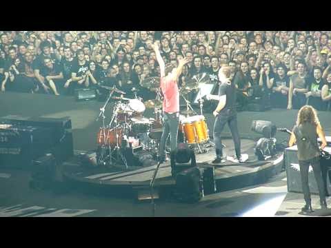 Metallica - Lars lets birthday kid play intro to "Seek and Destroy" - Brisbane 18 Oct 2010