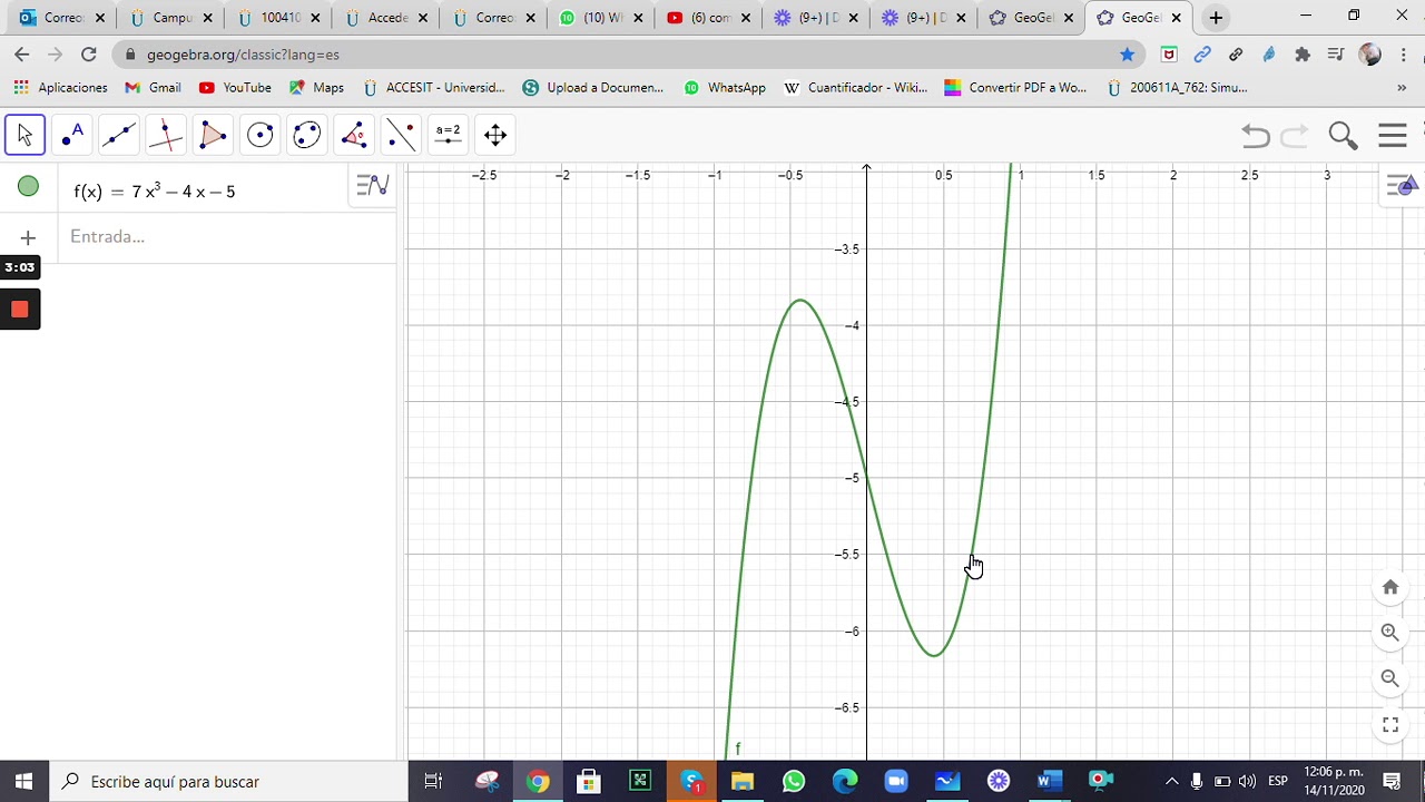 Punto máximo, mínimo y de inflexión de una función. - Grafica y comprobación en el software Geogebra