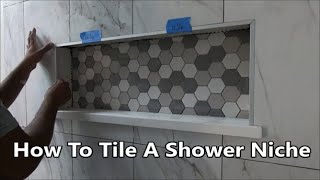 How To Tile A Shower Niche With A Quartz Base And Metal Edging