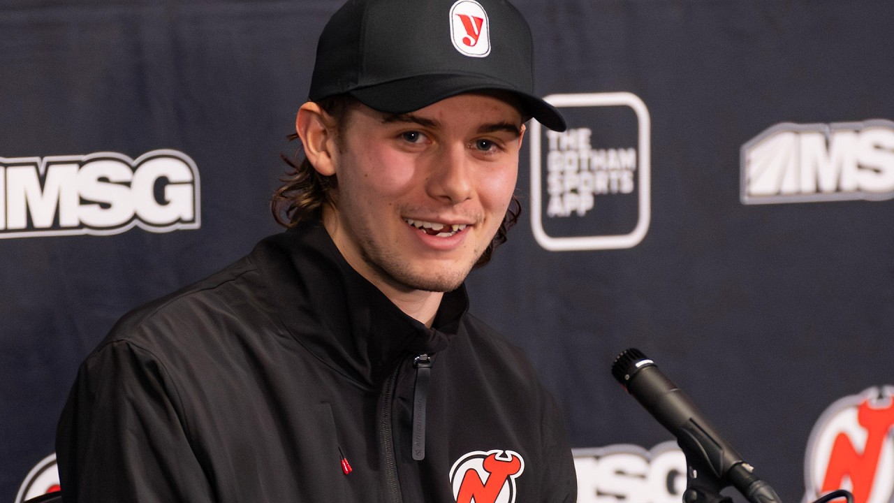 Jack Hughes speaks to the NJ media about his Olympic win