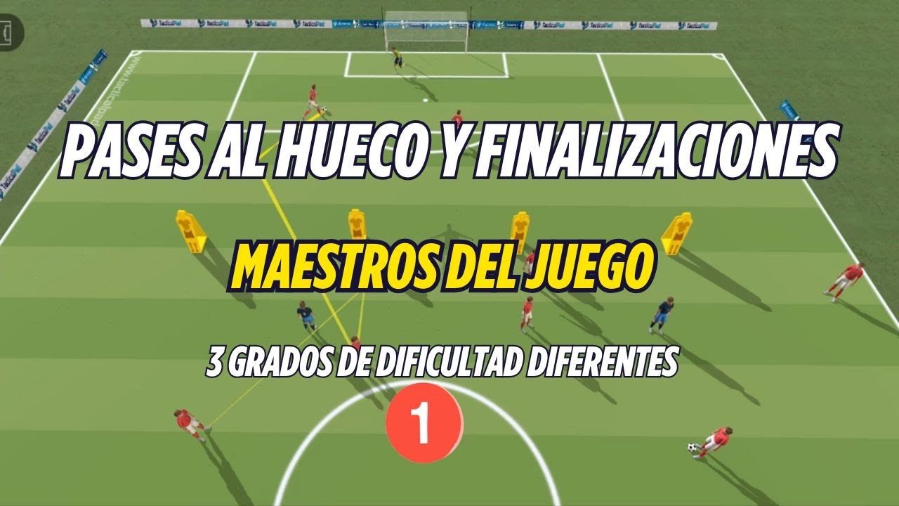 Pases al hueco y finalizaciones para fútbol base. Enseña a dar pases entre líneas.