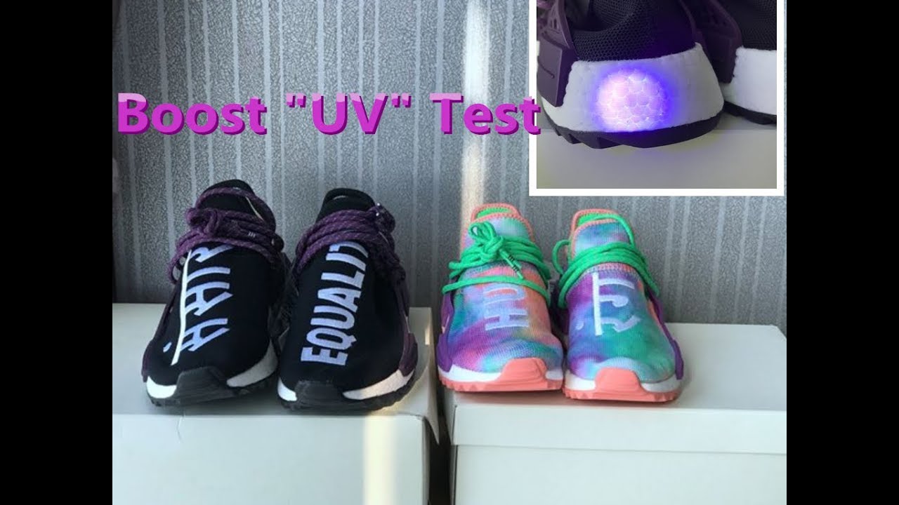 Pharrell x Adidas NMD Hu Holi Festival Pack “UV” Boost Test - YouTube