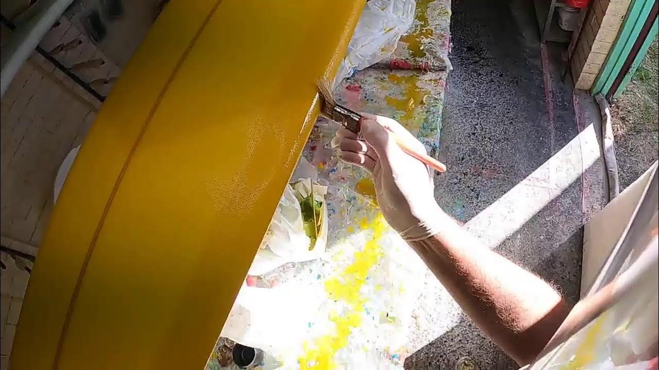 tape lap masking tape surfboard shaping glassing sanding spraying POV