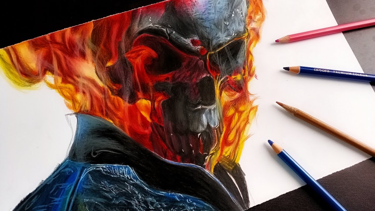 Colour Pencil Drawing Ghost Rider ( Nicolas Cage ) YouTube