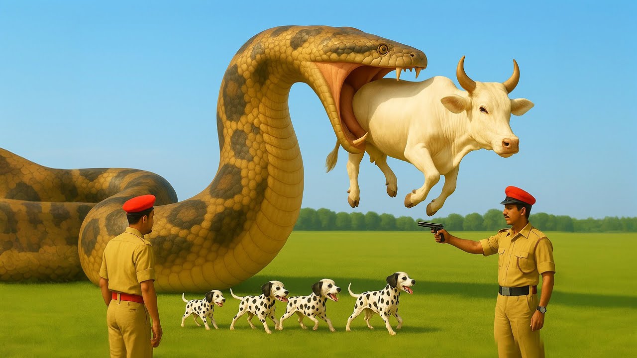 Brave heroes fight giant python to save an autistic cow 🐉🐂