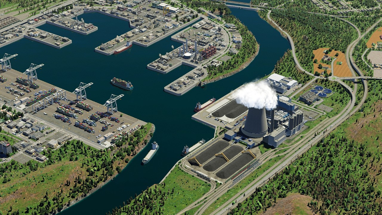 Building the ultimate coal power plant with custom dock and railyard in
