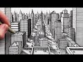 How to Draw a City using 1-Point Perspective: Pen Drawing