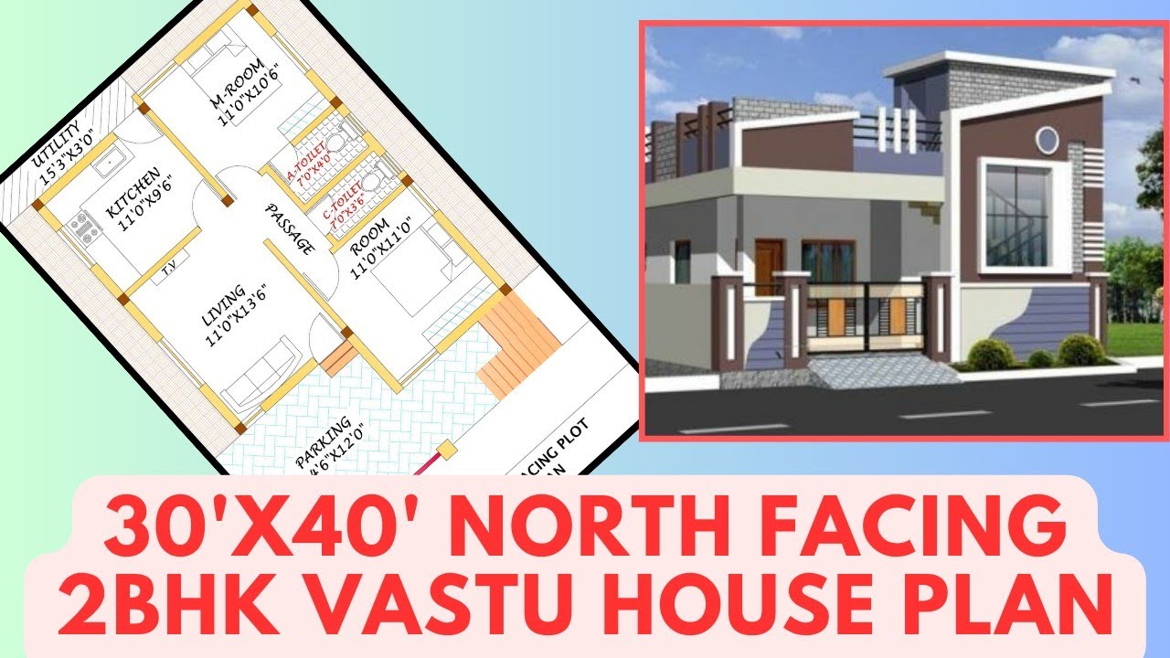 30'x40' North facing 2bhk vastu house plan... - YouTube