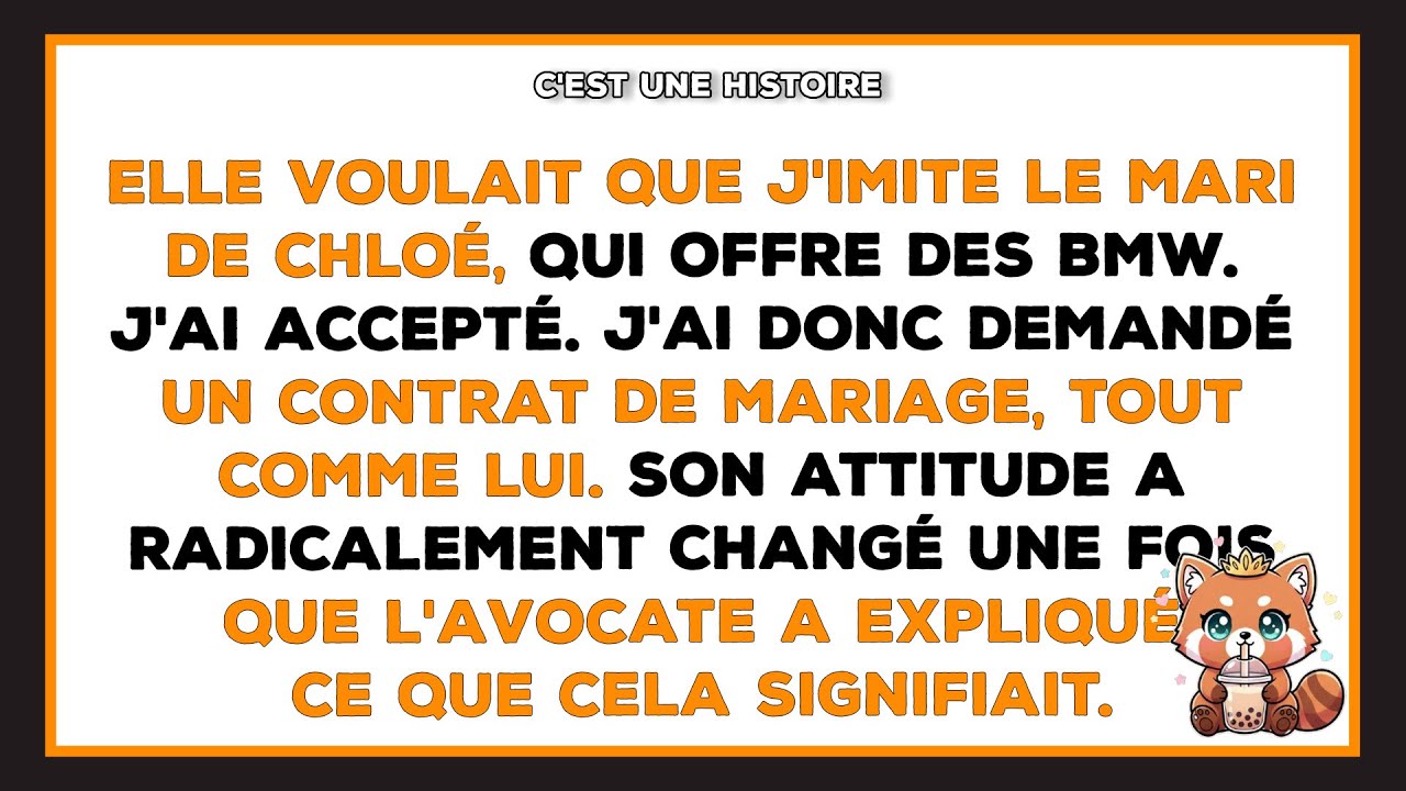 Elle me compare au mari de Chloé parce qu'il vient de lui offrir une BMW.
