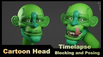 Timelapse blocking and posing a random cartoon head in Blender with Blocksurfaces