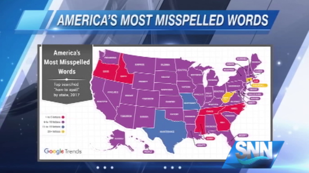 SNN Google Releases Map Of America's Most Misspelled Words YouTube
