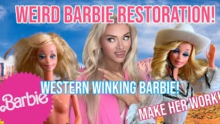 WEIRD BARBIE RESTORATION! 1980 WESTERN WINKING BARBIE DOLL RESTORATION! How to FIX BARBIE!